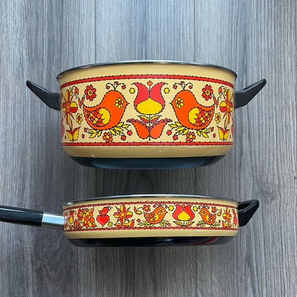 Vintage Red and Orange Cook Pot and Pan w/lid - Picture 1 of 7